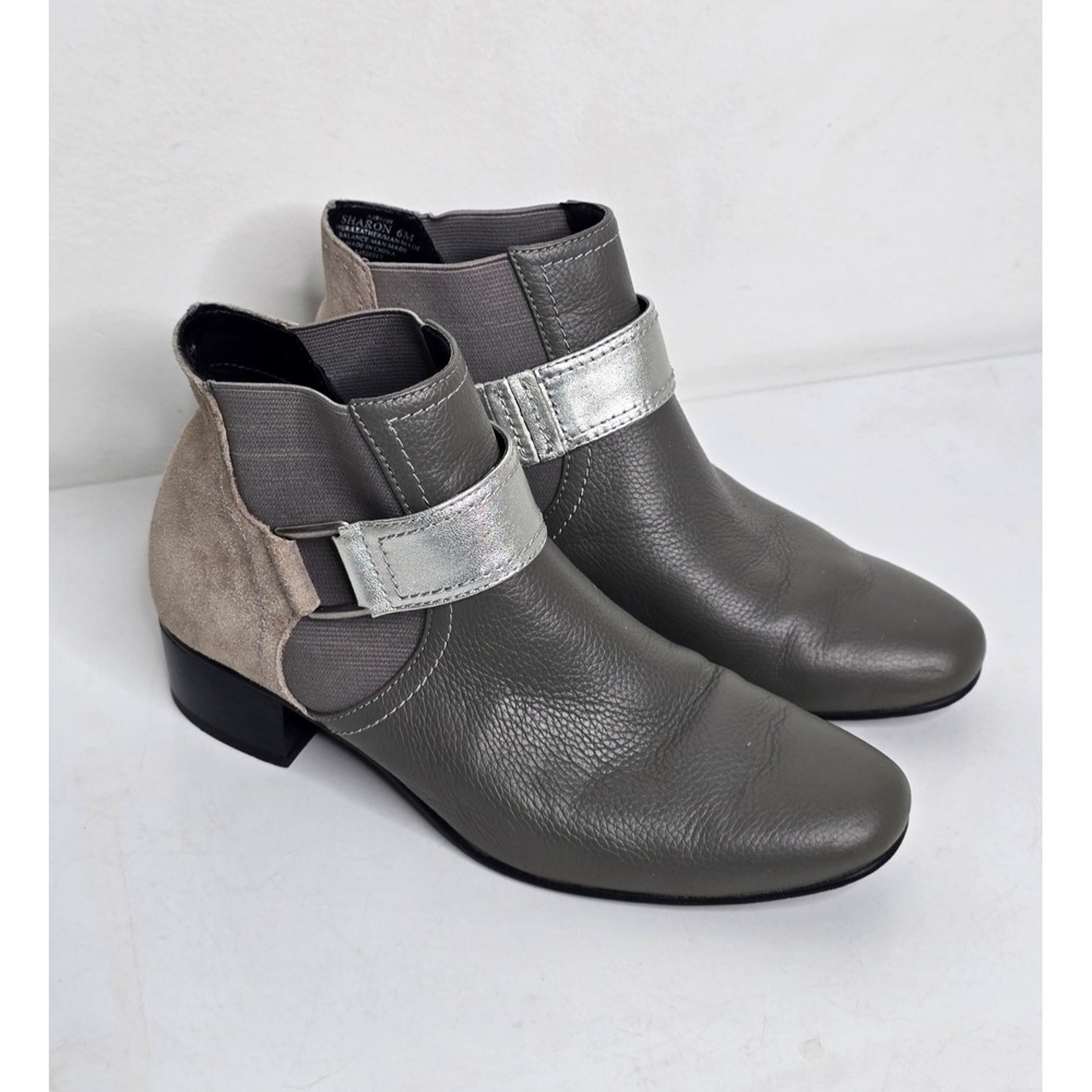 LOGO Lori Goldstein Sharon Leather Ankle Boots w/Strap Womens 6 M Grey Bootie